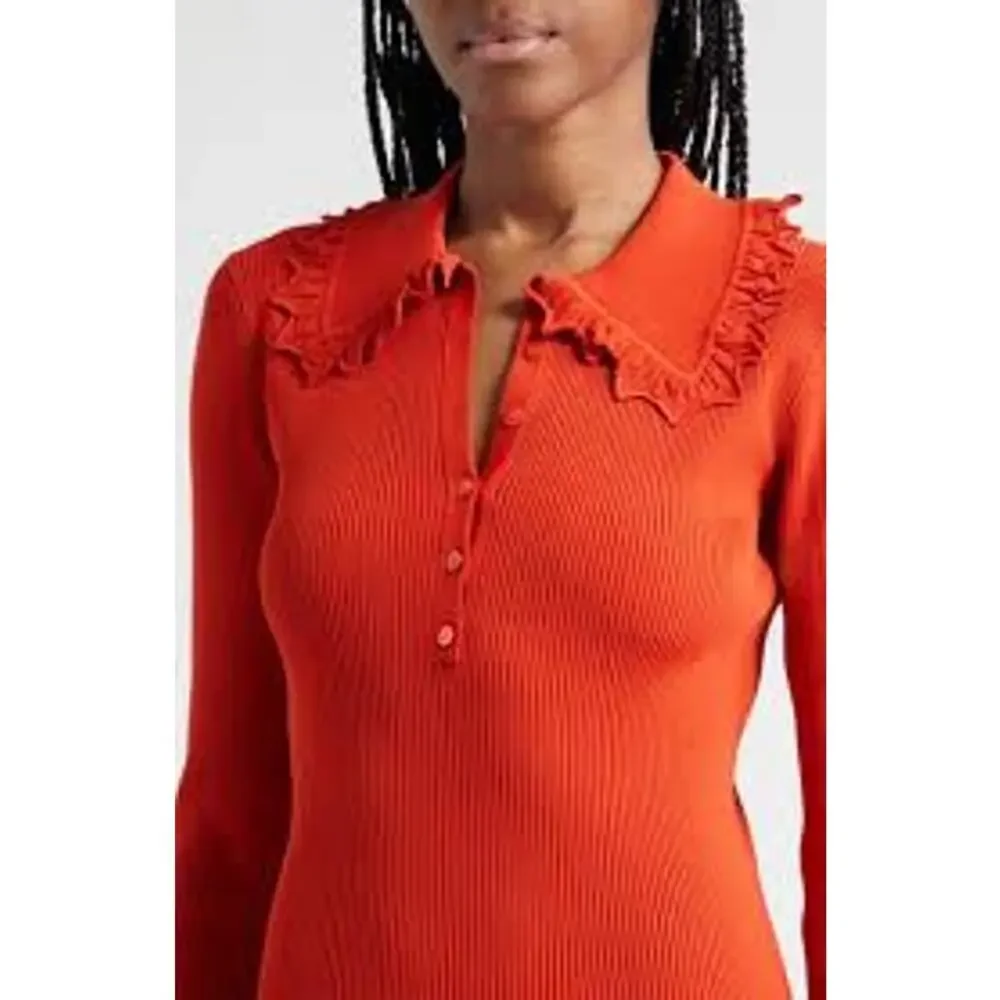 Ulla Johnson Cybil Tulip-Edge Rib Knit Mini Dress Carnelian Size M NWT - Picture 6 of 10